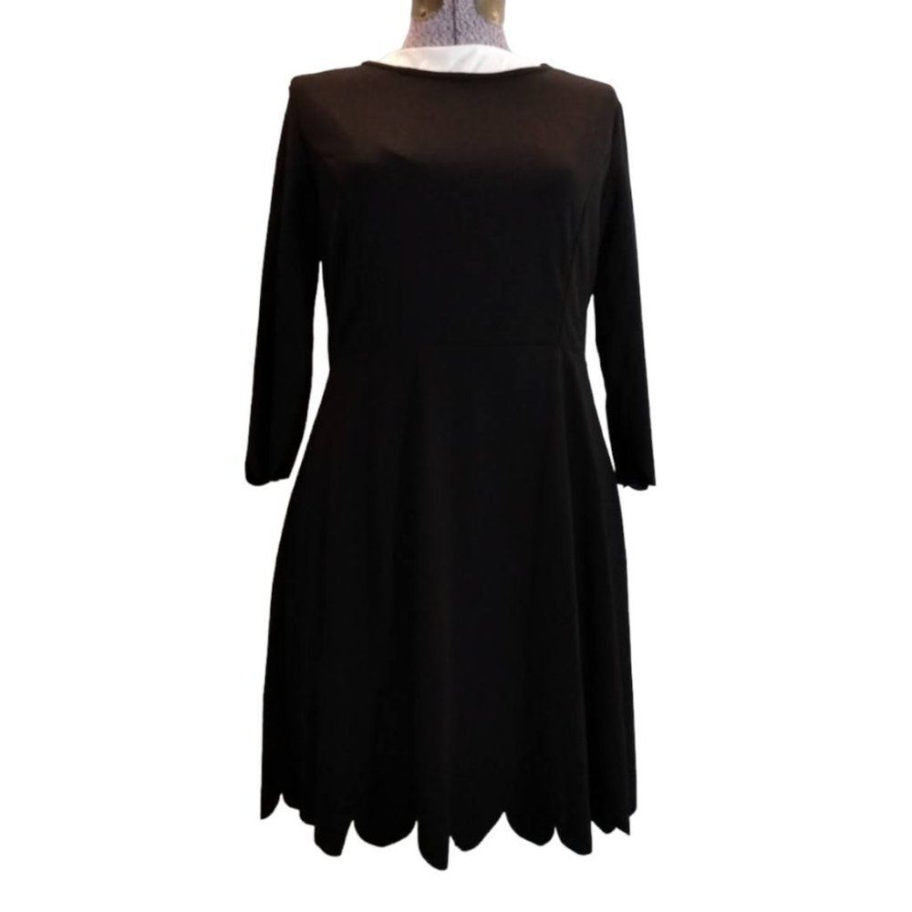 NWT Nalati Black Sheath dress with scalloped edges, size XL